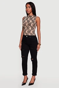 Floral Velvet Burnout Print Mock Neck Blouse