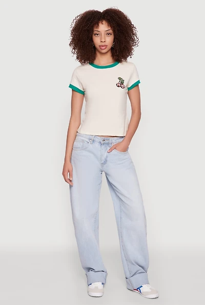 Rhinestone Cherry Ringer Tee