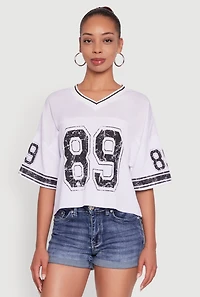 Womens 89 Graphic Boxy Football Jersey, White, Size M
