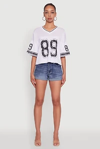 Womens 89 Graphic Boxy Football Jersey, White, Size M
