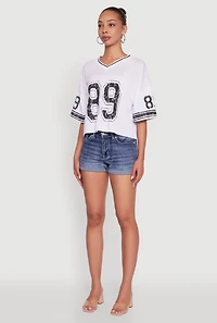 Womens 89 Graphic Boxy Football Jersey, White, Size M