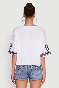 Womens 89 Graphic Boxy Football Jersey, White, Size L