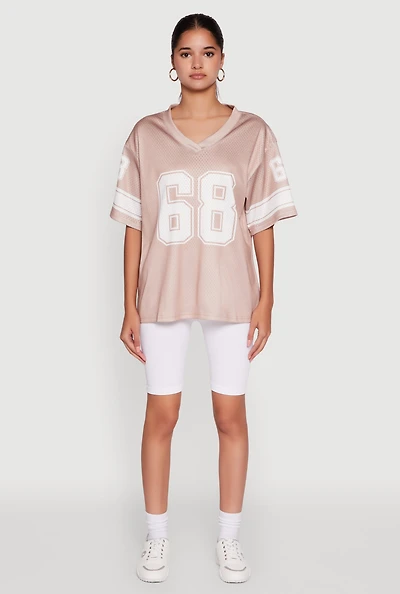 Womens 68 Graphic V-Neck Football Jersey, Pink, Size S