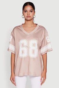 Womens 68 Graphic V-Neck Football Jersey, Pink, Size S