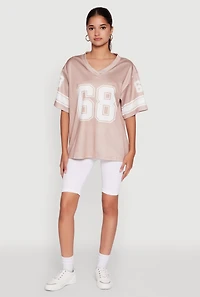 Womens 68 Graphic V-Neck Football Jersey, Pink, Size S