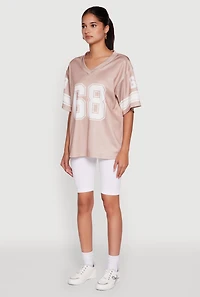 Womens 68 Graphic V-Neck Football Jersey, Pink, Size S