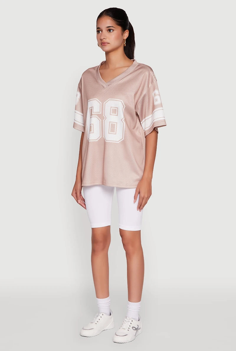 Womens 68 Graphic V-Neck Football Jersey, Pink, Size L