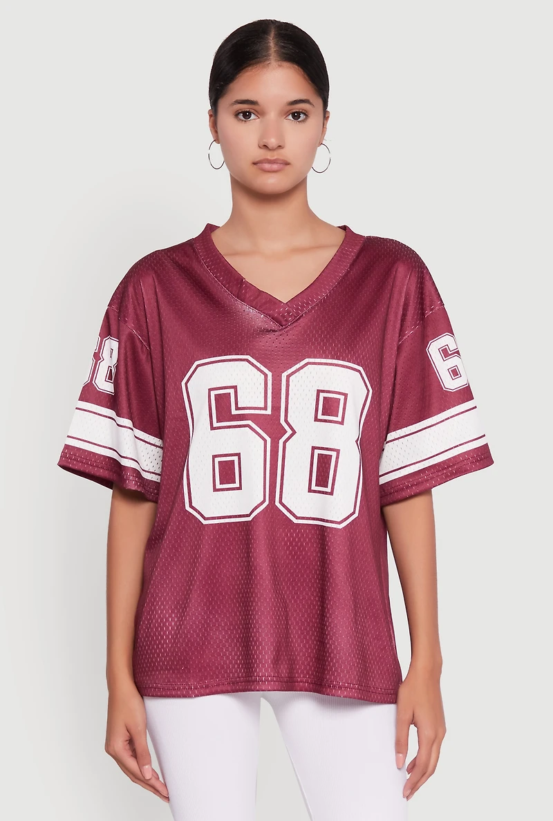 Womens 68 Graphic V-Neck Football Jersey,