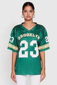 Womens Brooklyn 23 Graphic Football Jersey, Green, Size M