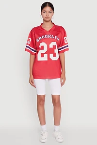 Womens Brooklyn 23 Graphic Football Jersey, Red,