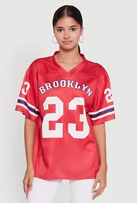Womens Brooklyn 23 Graphic Football Jersey, Red,