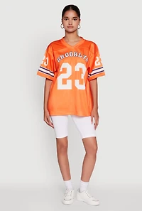 Womens Brooklyn 23 Graphic Football Jersey, Orange, Size L