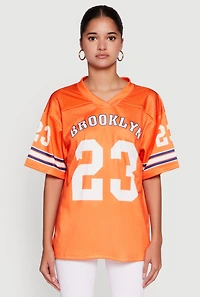 Womens Brooklyn 23 Graphic Football Jersey, Orange, Size L