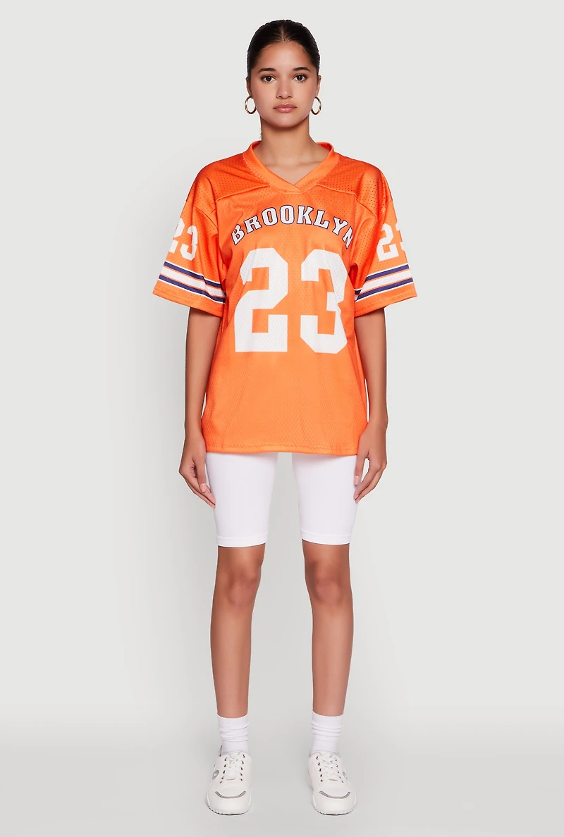 Womens Brooklyn 23 Graphic Football Jersey, Orange, Size L