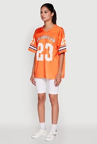 Womens Brooklyn 23 Graphic Football Jersey, Orange, Size L