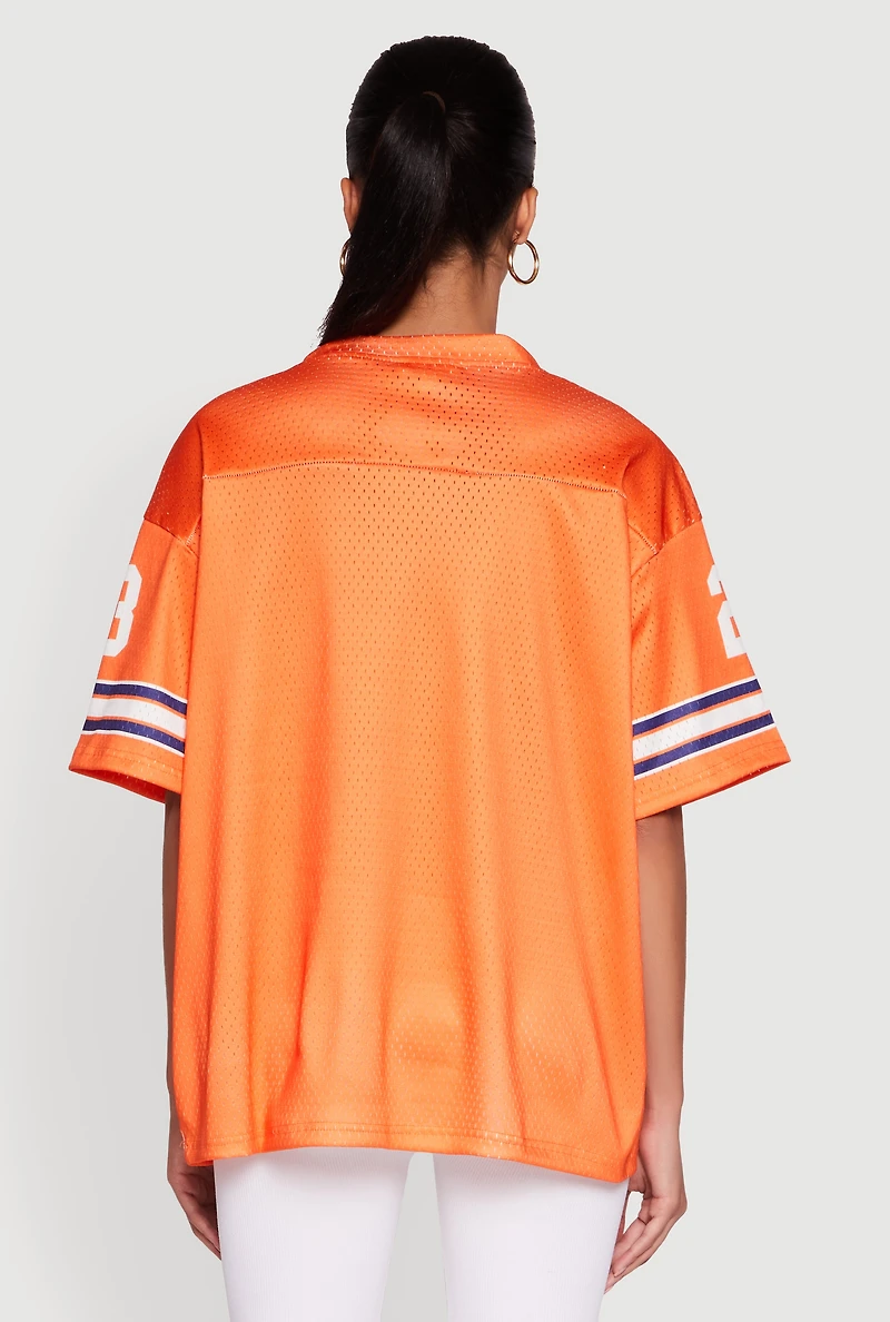 Womens Brooklyn 23 Graphic Football Jersey, Orange, Size L