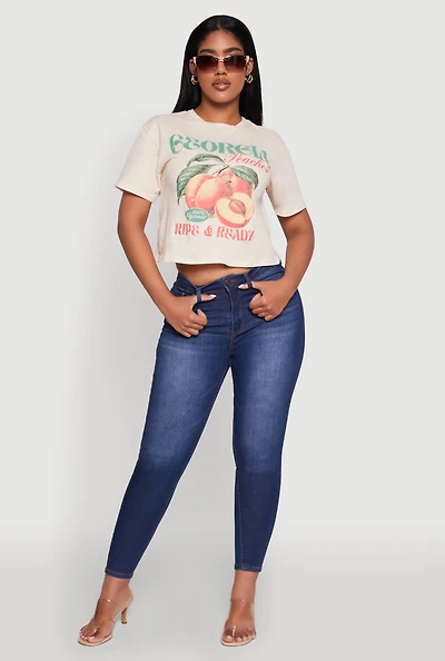 Womens Cropped Georgia Peaches Graphic Tee, Beige, Size M