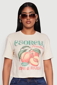 Womens Cropped Georgia Peaches Graphic Tee, Beige, Size M