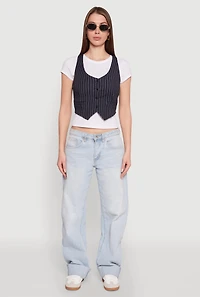 Crew Neck Tee with Stylish Pinstripe Vest