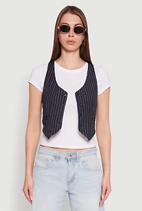 Womens Crew Neck Tee with Stylish Pinstripe Vest, Multi, Size L