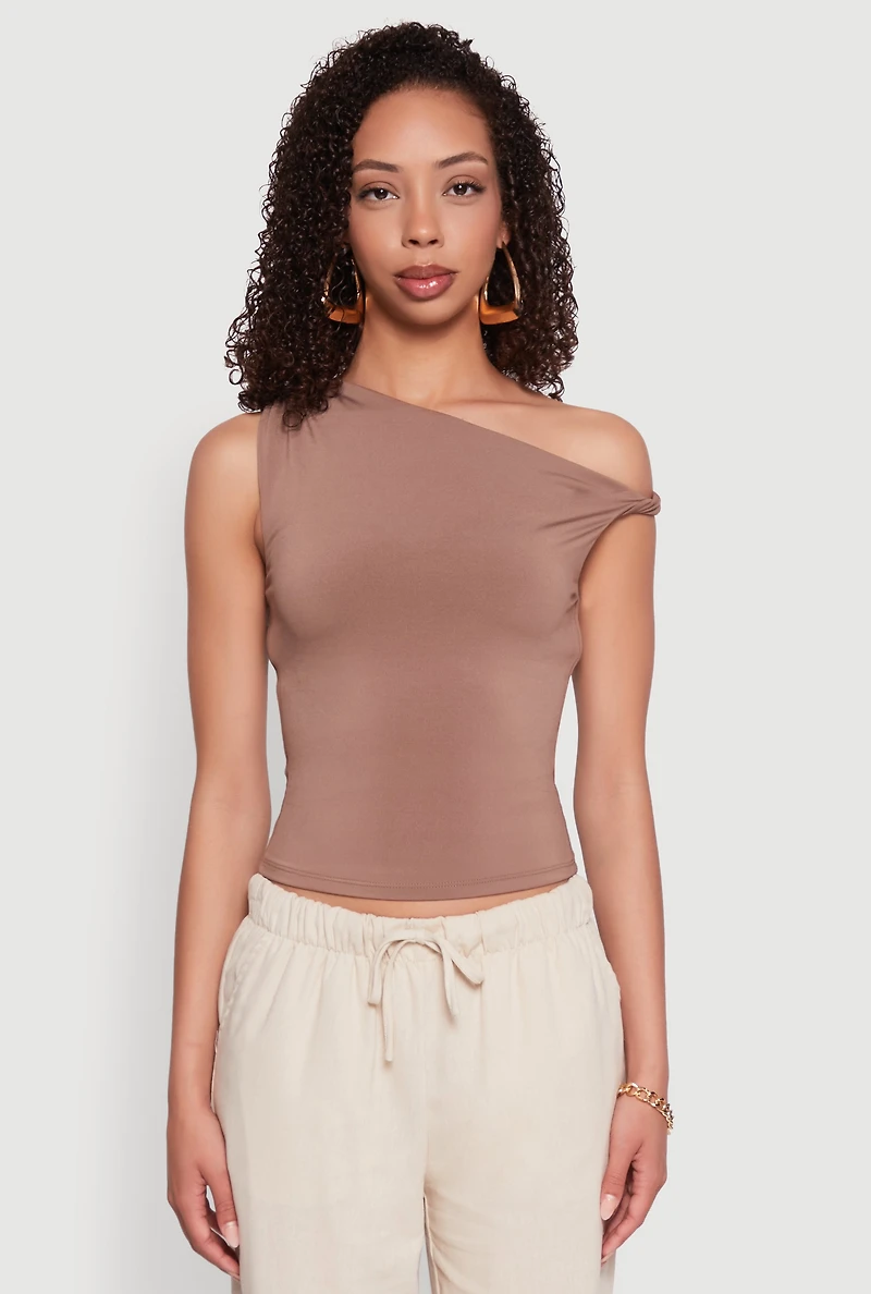 Womens Almost Famous Twist Sleeve Blouse, Brown, Size L