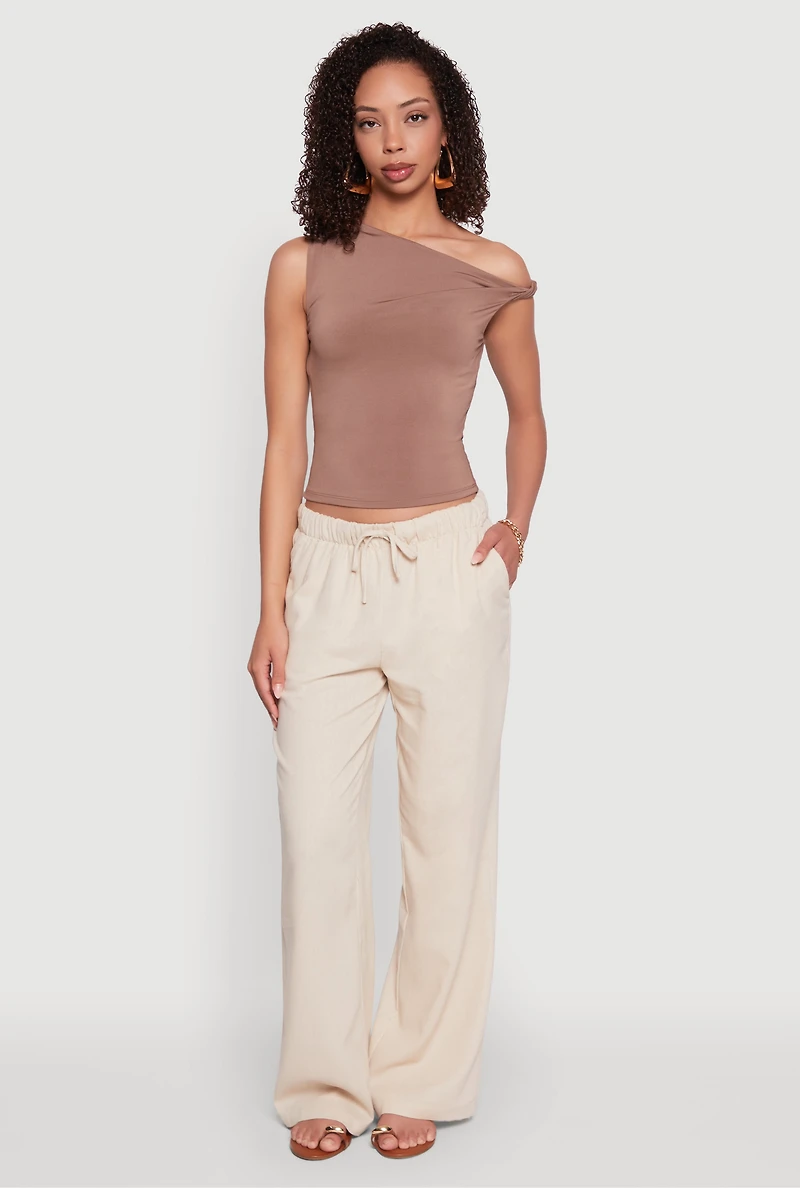 Womens Almost Famous Twist Sleeve Blouse, Brown, Size L
