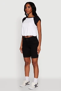 Womens Madden Girl Raglan Sleeve Bubble Hem Crop Top, Multi, Size XL