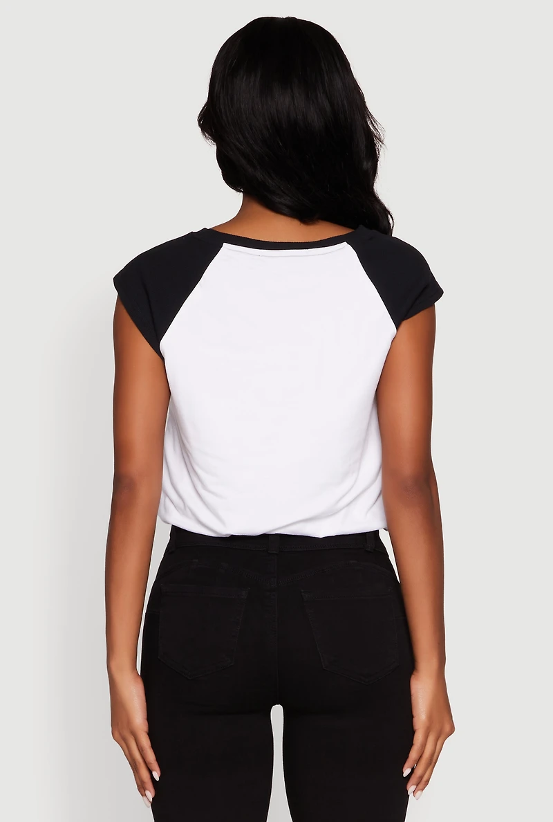 Madden Girl Raglan Sleeve Bubble Hem Crop Top