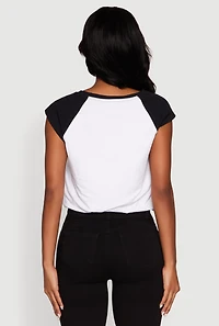 Madden Girl Raglan Sleeve Bubble Hem Crop Top