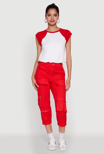 Madden Girl Raglan Sleeve Bubble Hem Crop Top