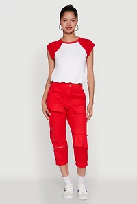 Madden Girl Raglan Sleeve Bubble Hem Crop Top