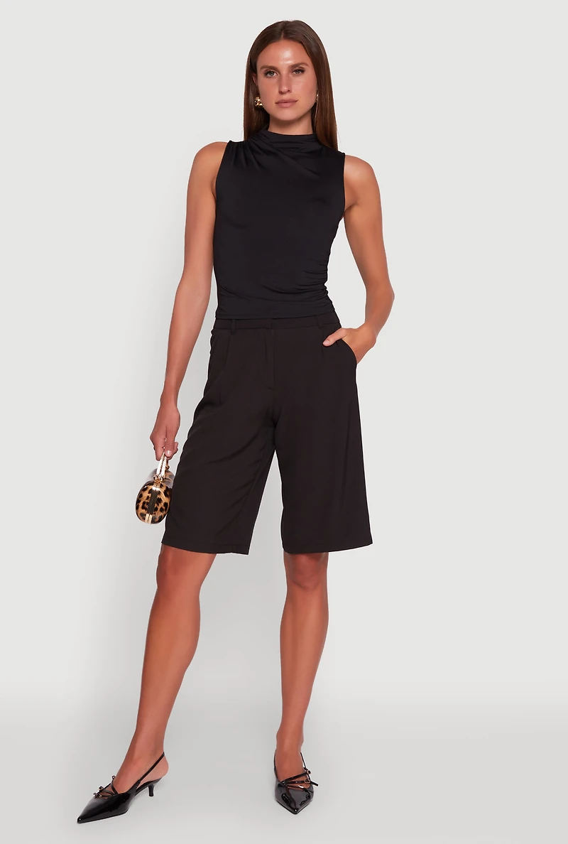 Womens Madden Girl Sleeveless Classic Fit Solid Funnel Neck Top, Black, Size L