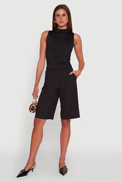 Madden Girl Sleeveless Classic Fit Solid Funnel Neck Top