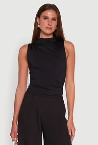 Womens Madden Girl Sleeveless Classic Fit Solid Funnel Neck Top, Black, Size L