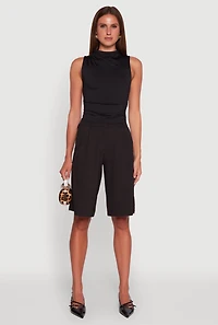 Womens Madden Girl Sleeveless Classic Fit Solid Funnel Neck Top, Black, Size L