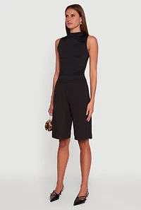 Madden Girl Sleeveless Classic Fit Solid Funnel Neck Top