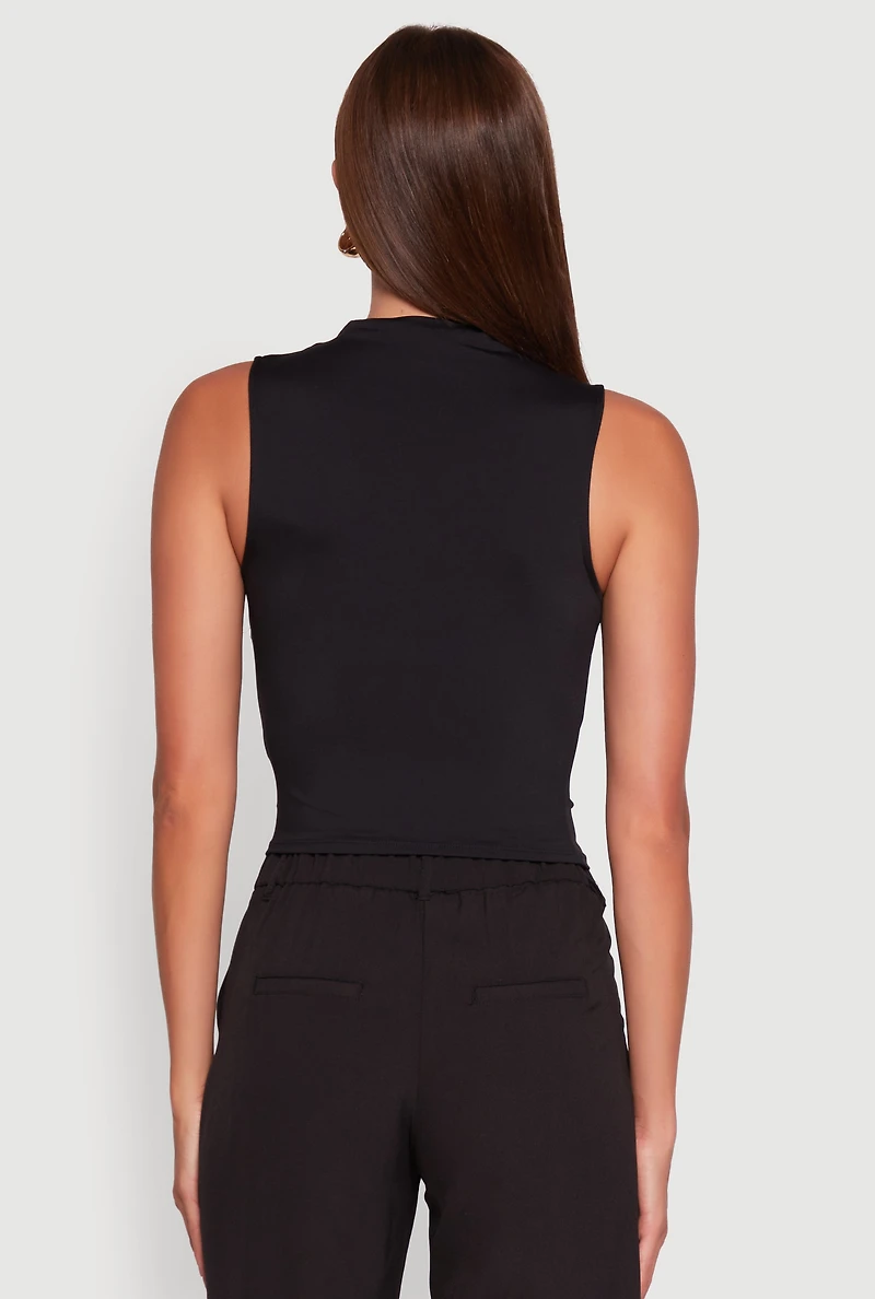 Womens Madden Girl Sleeveless Classic Fit Solid Funnel Neck Top, Black, Size L