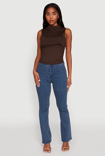 Womens Madden Girl Sleeveless Classic Fit Solid Funnel Neck Top, Brown, Size M