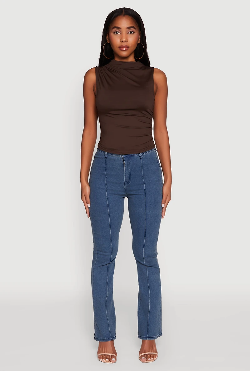 Womens Madden Girl Sleeveless Classic Fit Solid Funnel Neck Top, Brown, Size M