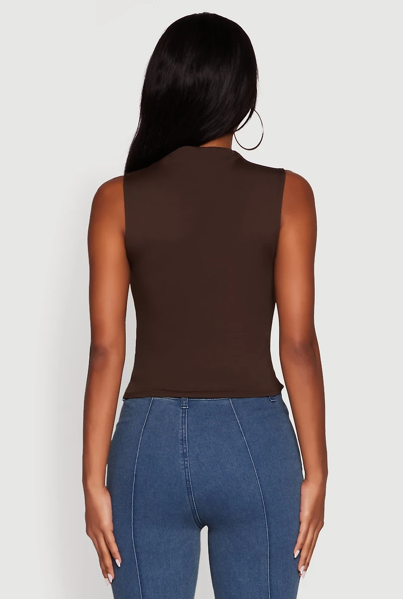 Womens Madden Girl Sleeveless Classic Fit Solid Funnel Neck Top, Brown, Size M