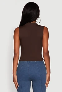 Womens Madden Girl Sleeveless Classic Fit Solid Funnel Neck Top, Brown, Size M