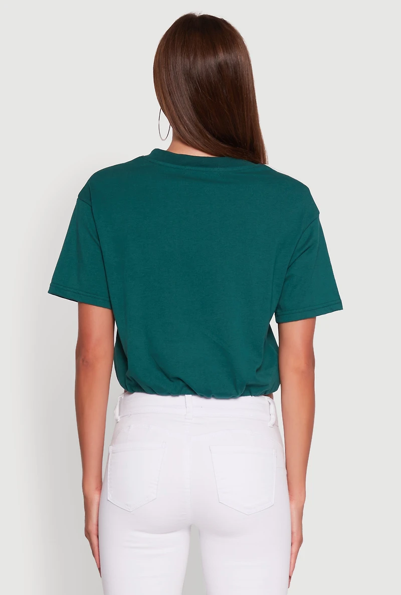 Madden Girl Color Block Cropped V-Neck Graphic Tee