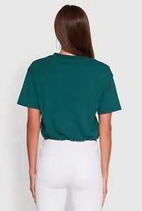 Madden Girl Color Block Cropped V-Neck Graphic Tee