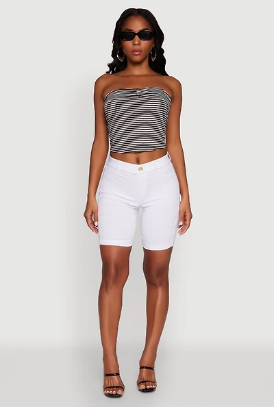 Madden Girl Striped Fold Over Cropped Tube Top