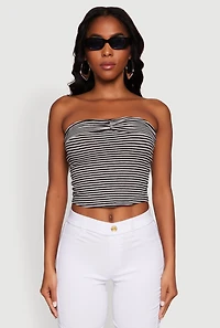 Womens Madden Girl Striped Fold Over Cropped Tube Top, Multi, Size M