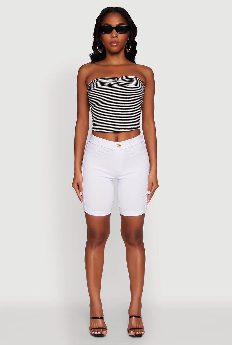Womens Madden Girl Striped Fold Over Cropped Tube Top, Multi,
