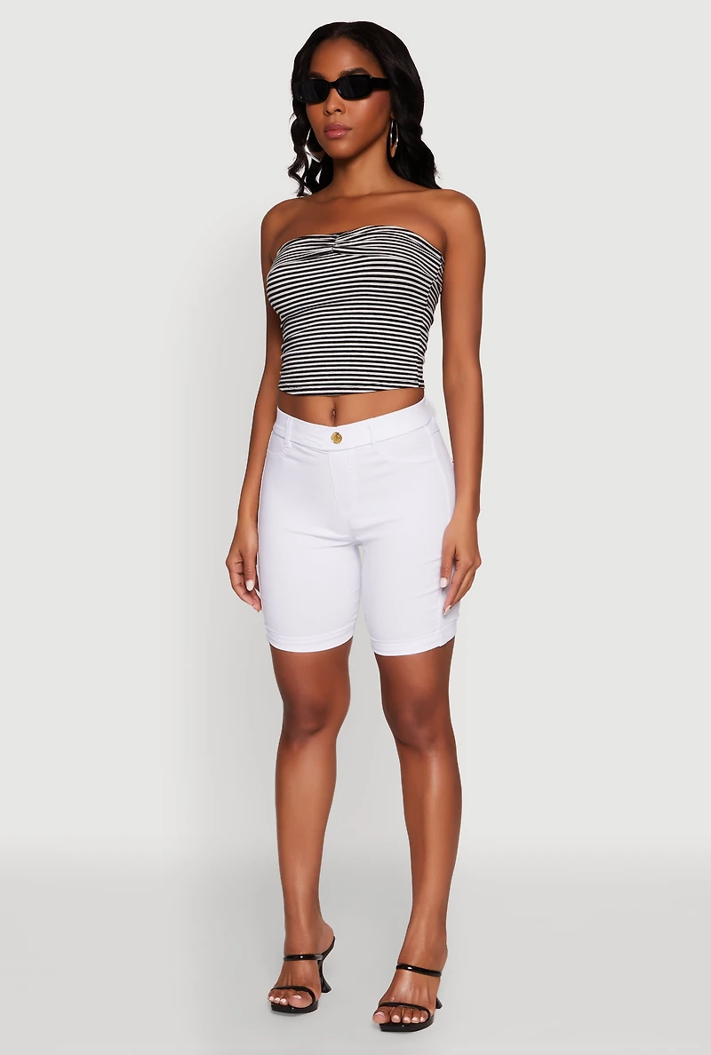 Womens Madden Girl Striped Fold Over Cropped Tube Top, Multi,