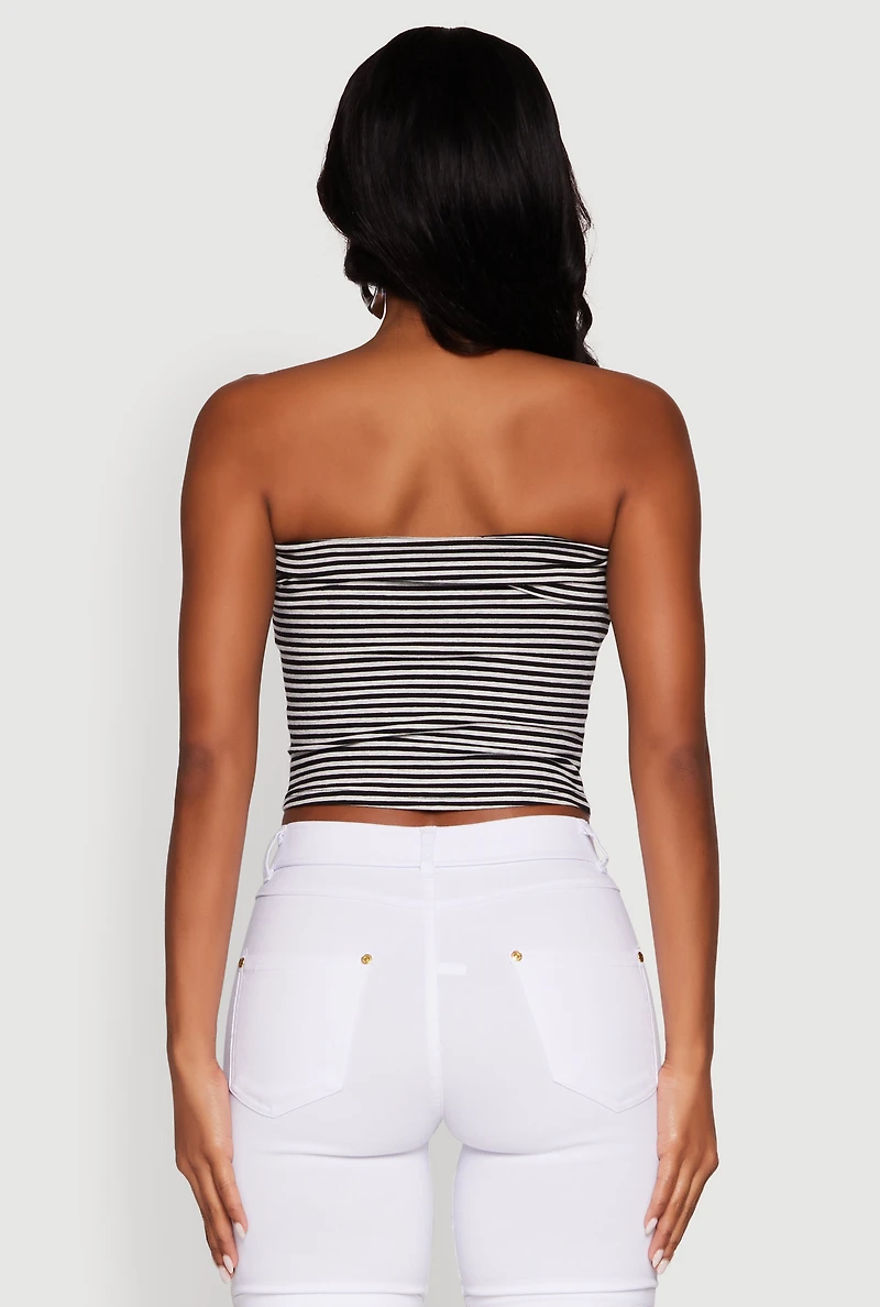 Womens Madden Girl Striped Fold Over Cropped Tube Top, Multi,