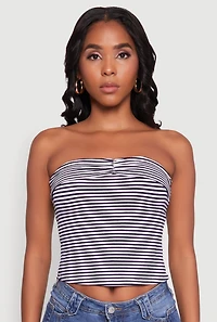 Womens Madden Girl Striped Fold Over Cropped Tube Top, Blue, Size M