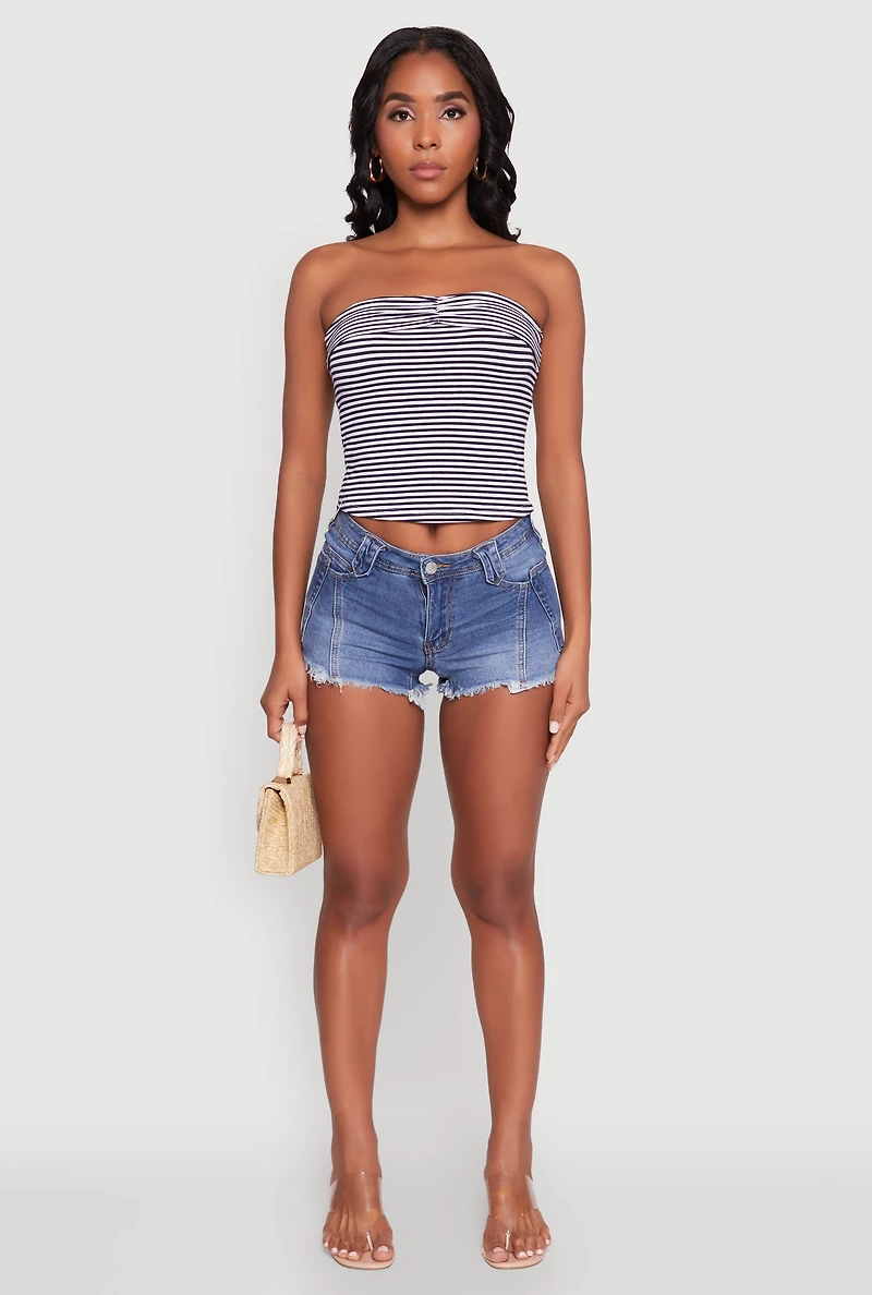 Womens Madden Girl Striped Fold Over Cropped Tube Top, L